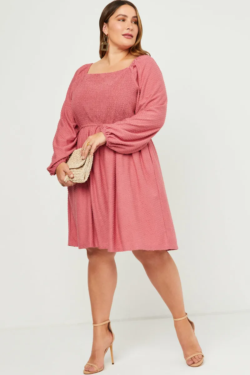 Womens Knit Swiss Dot Smocked Long Sleeve Dress sold by Hayden product image thumbnail 2