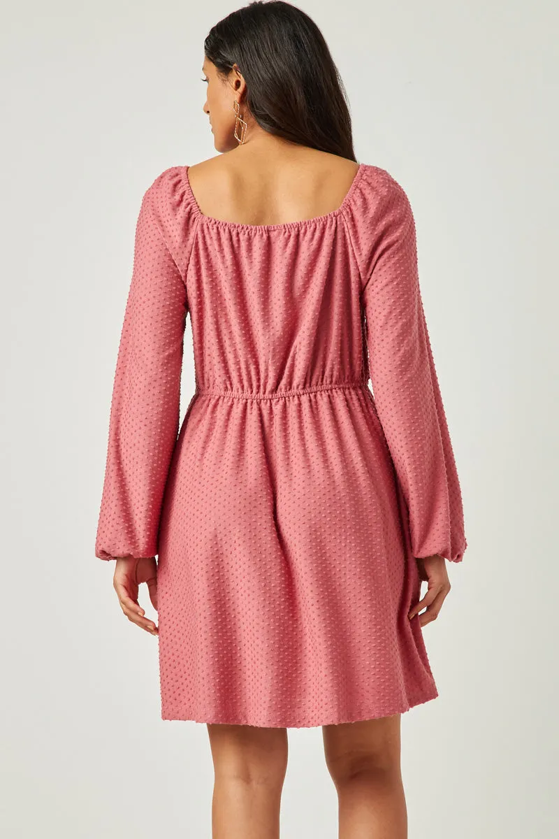 Womens Knit Swiss Dot Smocked Long Sleeve Dress sold by Hayden product image thumbnail 4