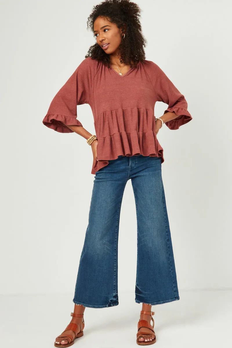 Womens V Neck Bell Sleeve Tiered Peplum Knit Top sold by Hayden product image thumbnail 3