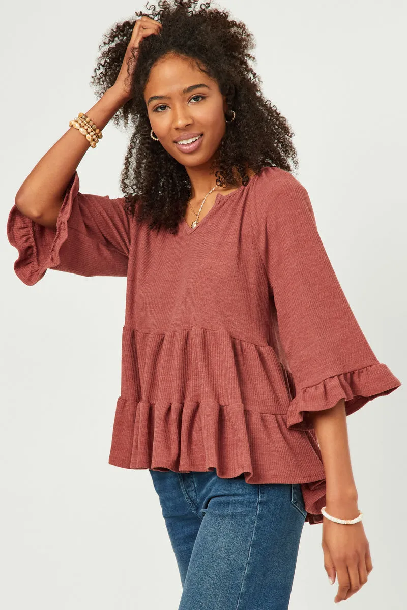 Womens V Neck Bell Sleeve Tiered Peplum Knit Top sold by Hayden product image thumbnail 4