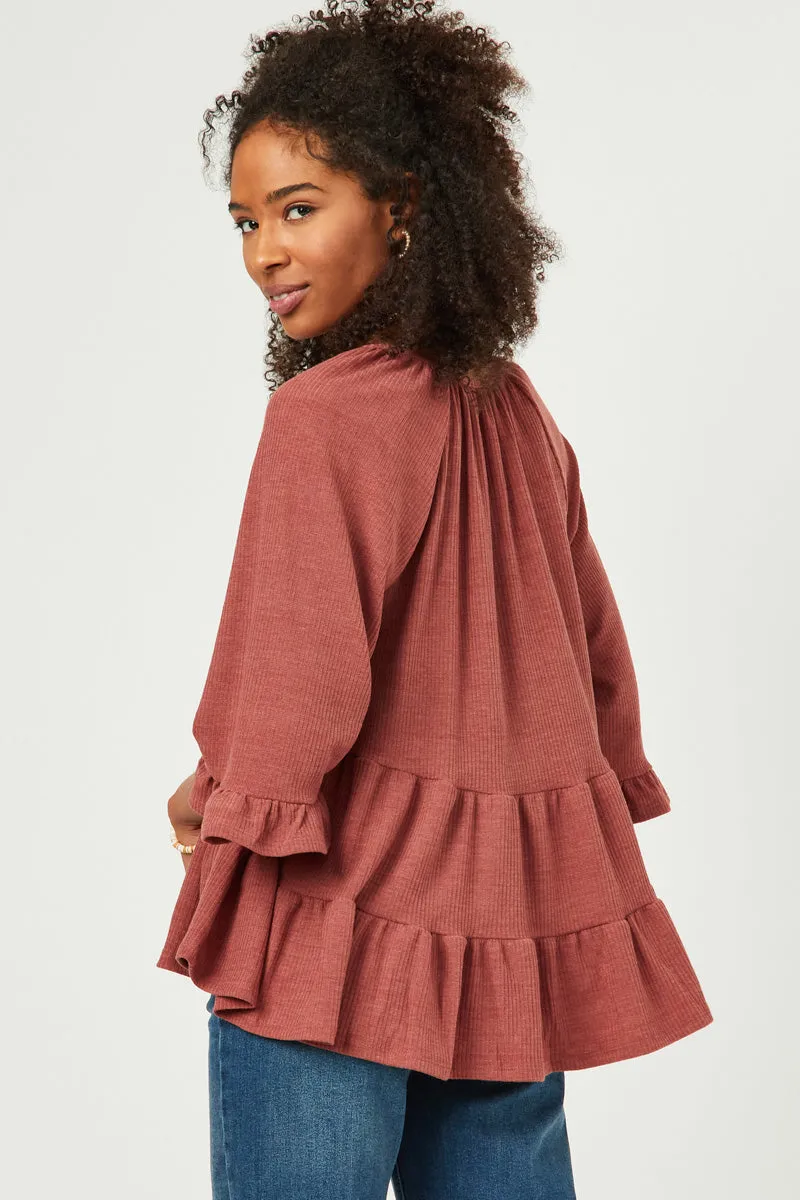 Womens V Neck Bell Sleeve Tiered Peplum Knit Top sold by Hayden product image thumbnail 5