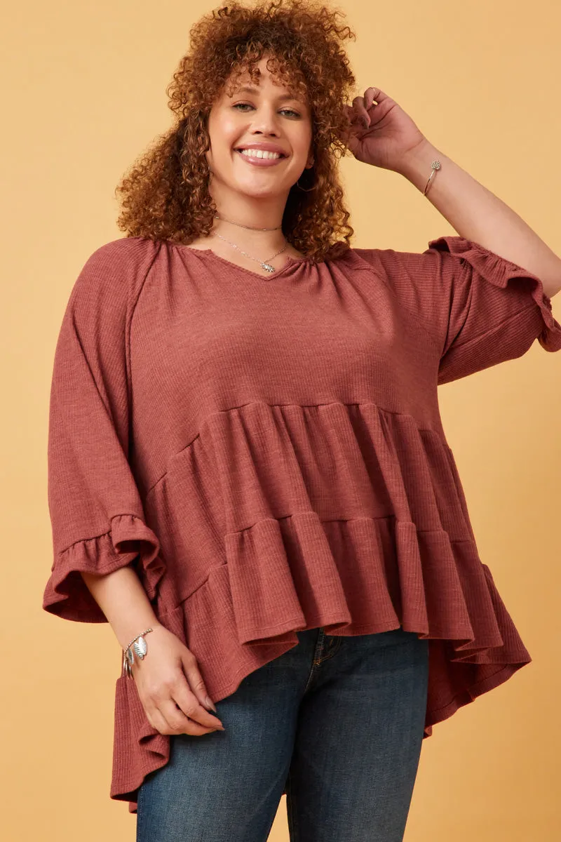 Womens V Neck Bell Sleeve Tiered Peplum Knit Top sold by Hayden product image thumbnail 2