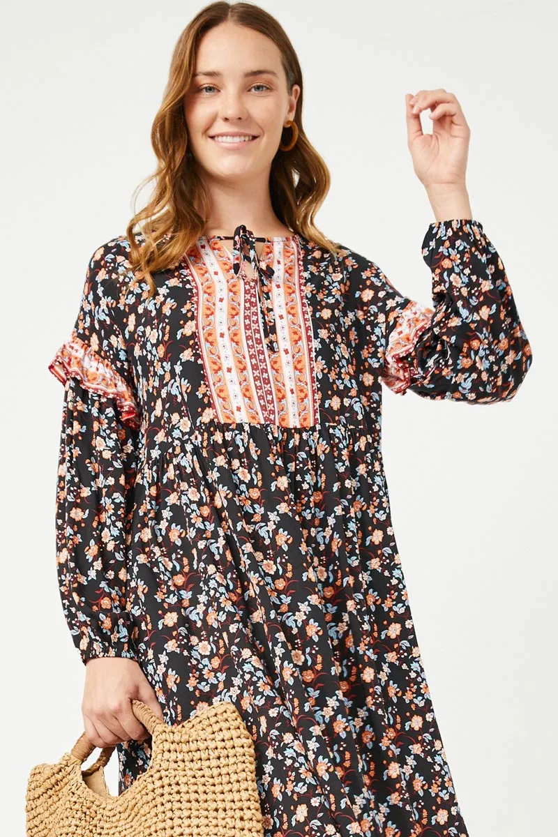 Womens Ruffled Long Sleeve Border Print Floral Dress sold by Hayden product image thumbnail 4