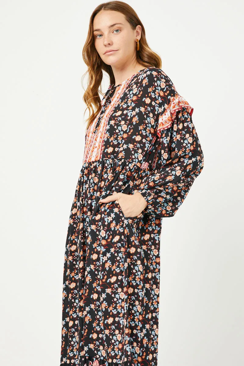 Womens Ruffled Long Sleeve Border Print Floral Dress sold by Hayden product image thumbnail 3