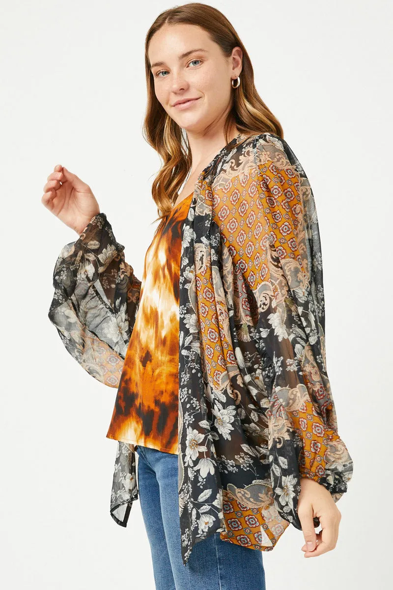 Womens Patch Print Gathered Sleeve Open Cardigan sold by Hayden product image thumbnail 5