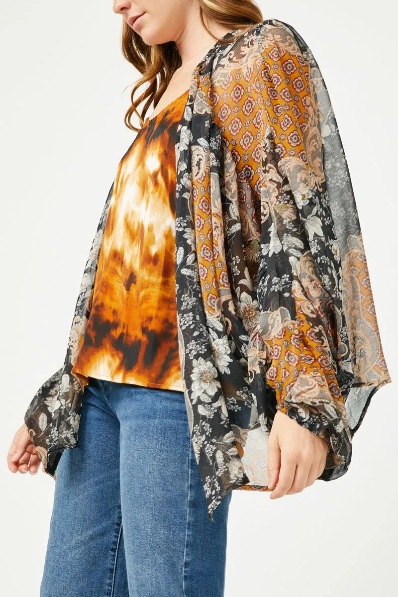Womens Patch Print Gathered Sleeve Open Cardigan sold by Hayden product image thumbnail 3