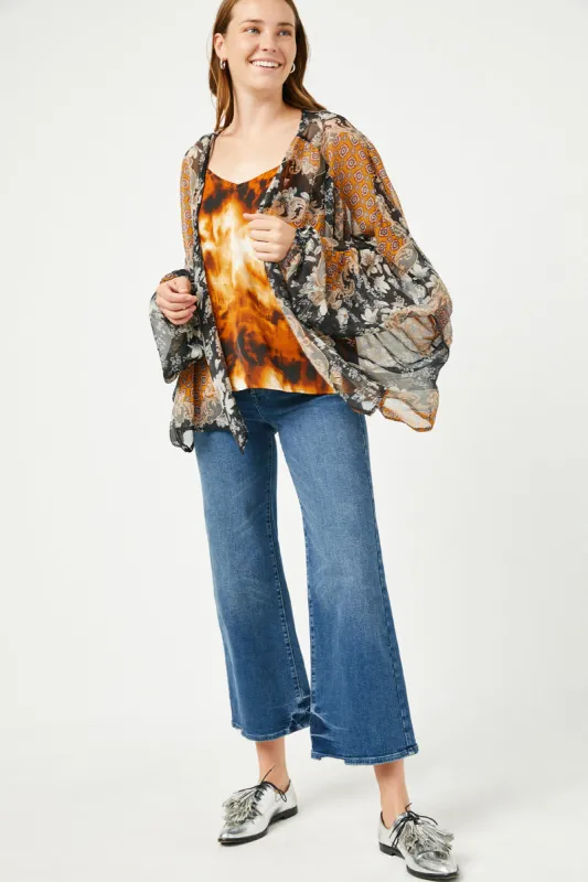 Womens Patch Print Gathered Sleeve Open Cardigan sold by Hayden