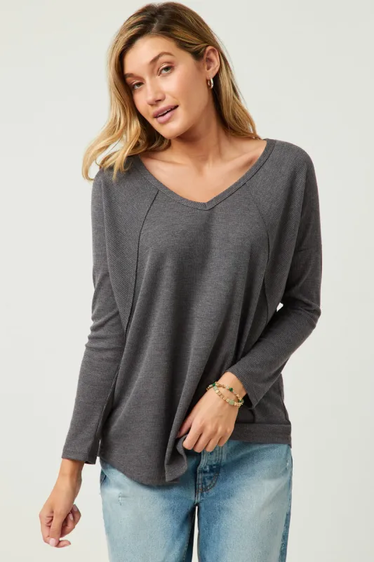 Womens Long Sleeve V Neck Waffle Knit Raglan Tee sold by Hayden