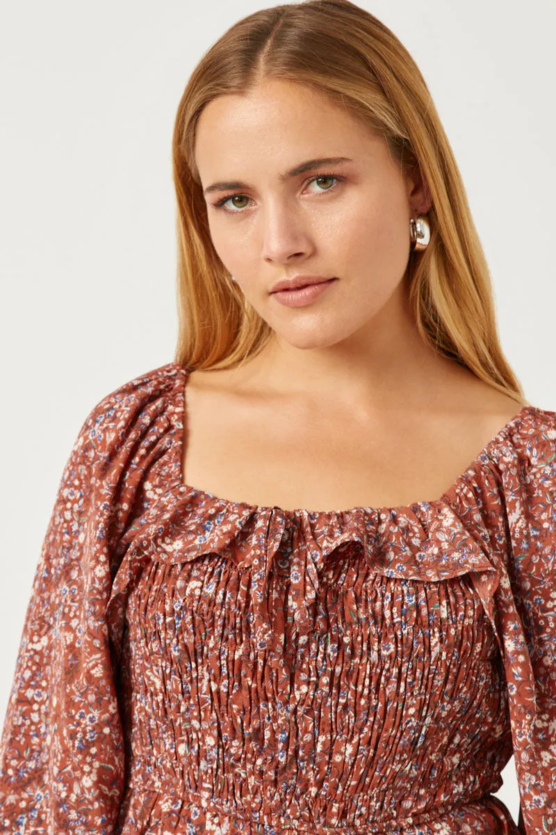 Womens Smocked Ruffle Square Neck Long Sleeve Top sold by Hayden product image thumbnail 4