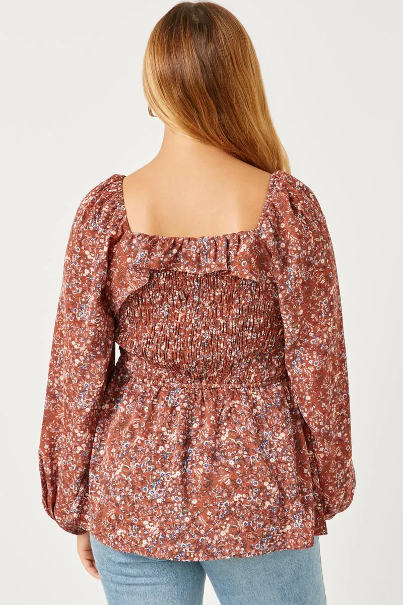 Womens Smocked Ruffle Square Neck Long Sleeve Top sold by Hayden product image thumbnail 5