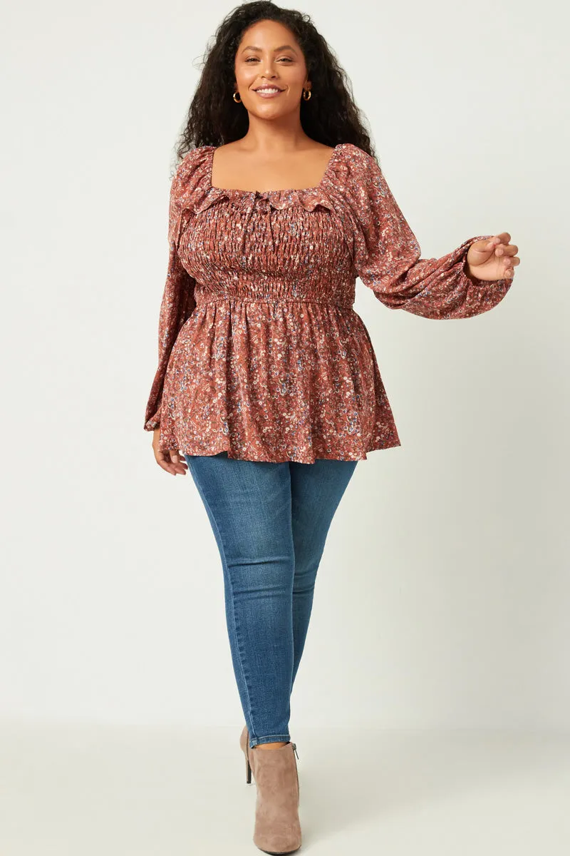 Womens Smocked Ruffle Square Neck Long Sleeve Top sold by Hayden product image thumbnail 2