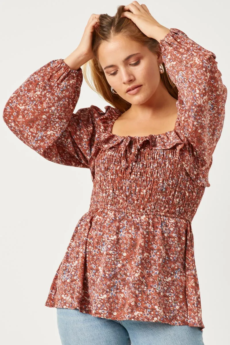 Womens Smocked Ruffle Square Neck Long Sleeve Top sold by Hayden product image thumbnail 3