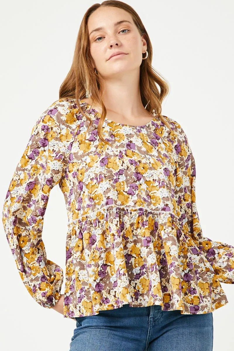 Womens Printed Long Sleeve Wide Neck Peplum Top sold by Hayden product image thumbnail 3