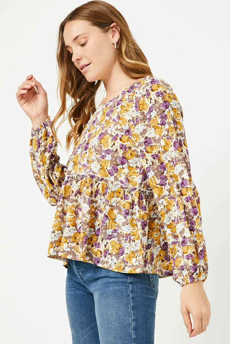 Womens Printed Long Sleeve Wide Neck Peplum Top sold by Hayden product image thumbnail 4