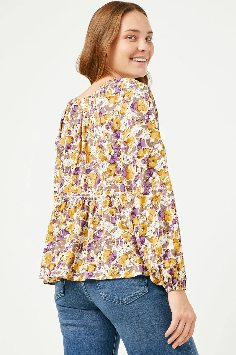 Womens Printed Long Sleeve Wide Neck Peplum Top sold by Hayden product image thumbnail 5