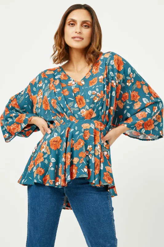 Womens Romantic Floral Dolman Peplum Top sold by Hayden