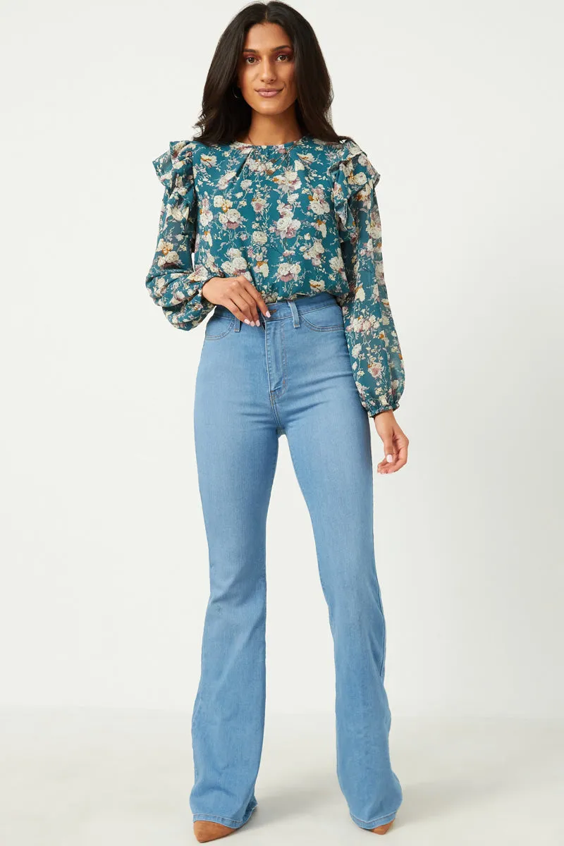 Womens Ruffled Sleeve Floral Long Sleeve Top sold by Hayden product image thumbnail 3