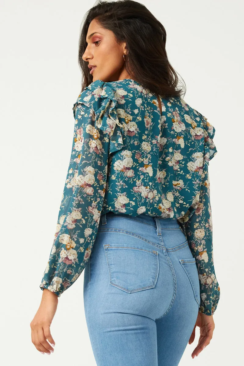 Womens Ruffled Sleeve Floral Long Sleeve Top sold by Hayden product image thumbnail 5