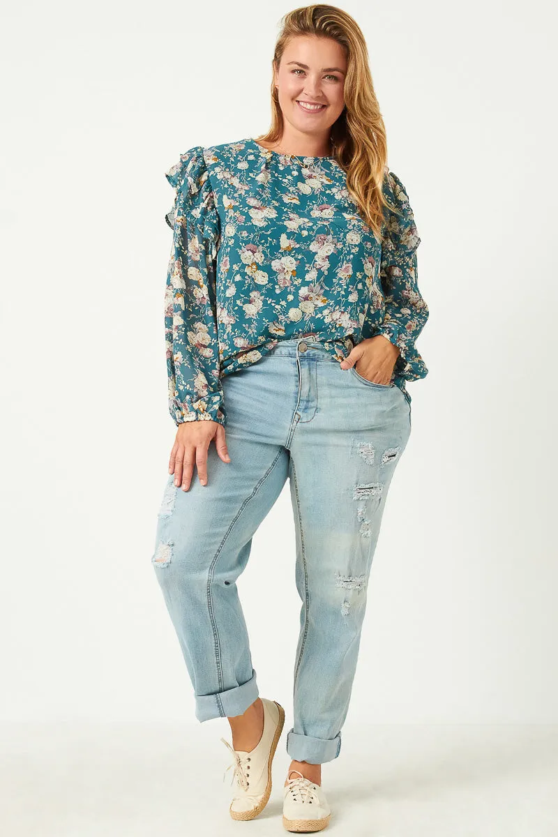 Womens Ruffled Sleeve Floral Long Sleeve Top sold by Hayden product image thumbnail 2