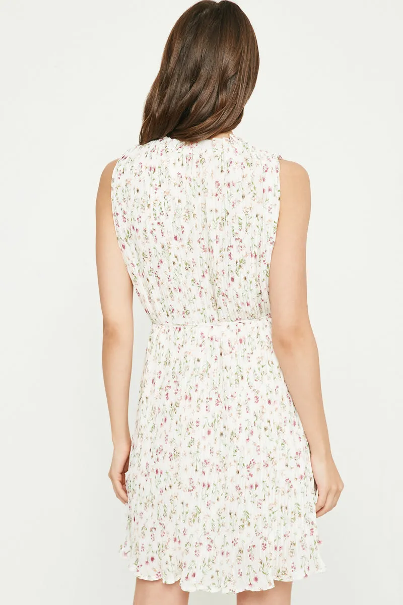 Womens Belted Ruffle Neck Pleated Floral Sleeveless Dress sold by Hayden product image thumbnail 5