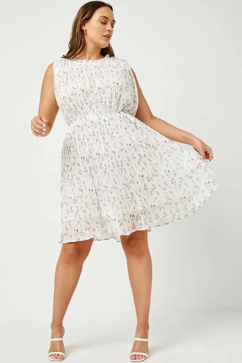 Womens Belted Ruffle Neck Pleated Floral Sleeveless Dress sold by Hayden product image thumbnail 2