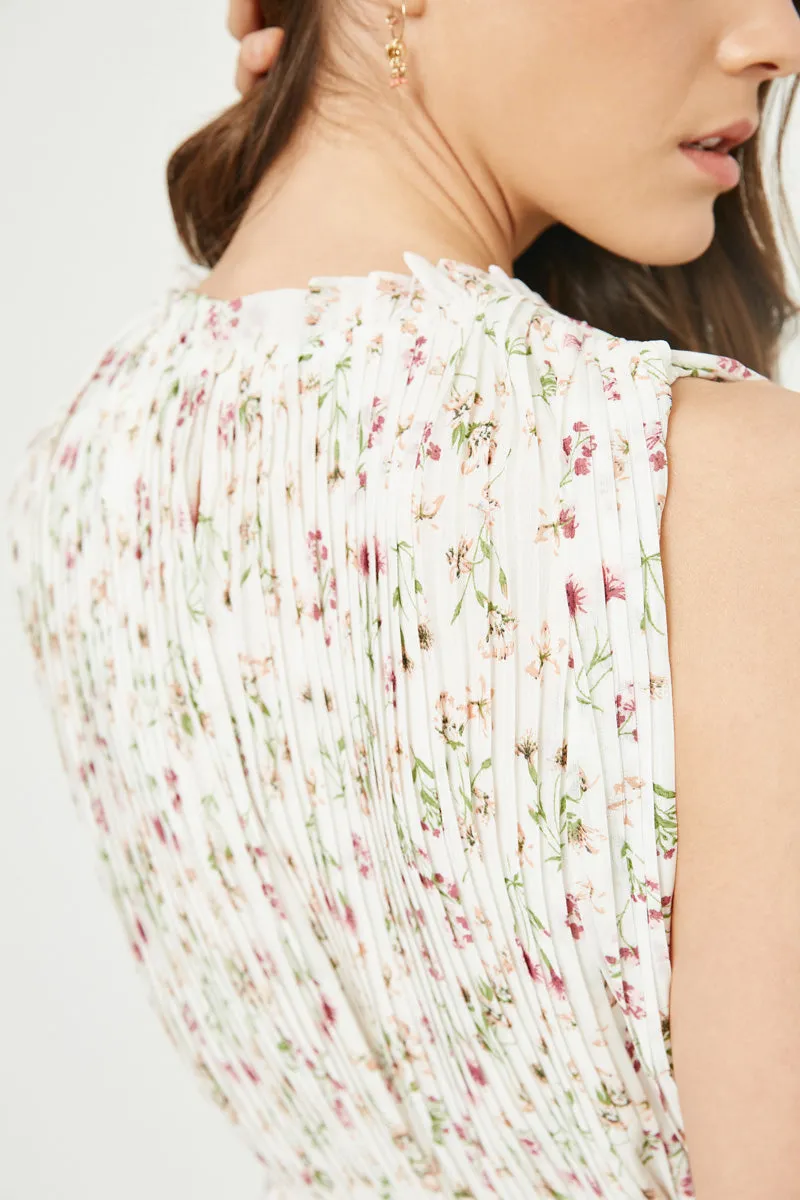 Womens Belted Ruffle Neck Pleated Floral Sleeveless Dress sold by Hayden product image thumbnail 4