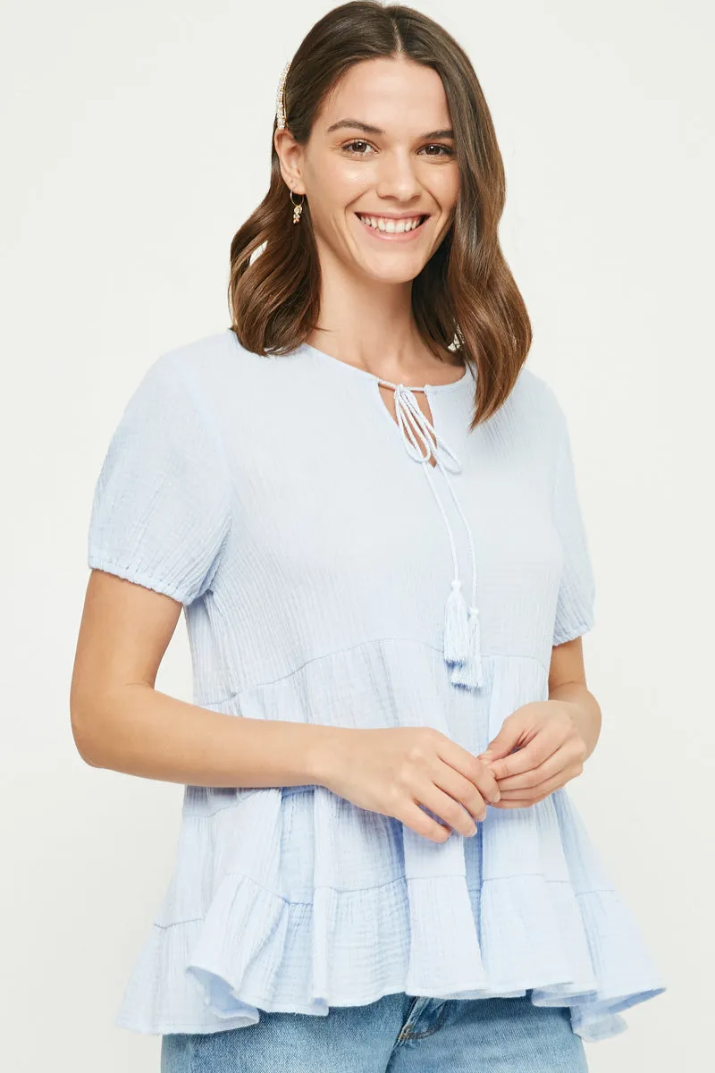 Womens Tassel Tiered Short Sleeve Top sold by Hayden product image thumbnail 3