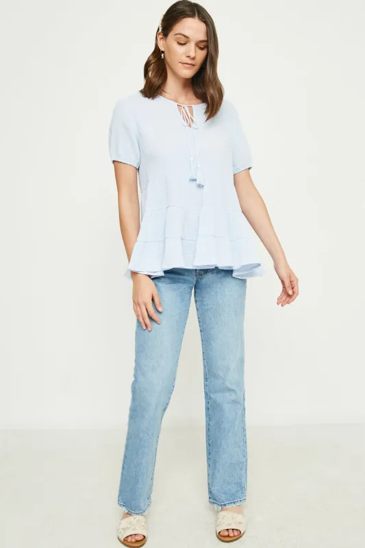 Womens Tassel Tiered Short Sleeve Top sold by Hayden