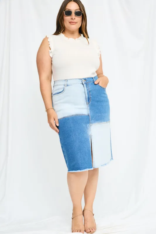 Womens Denim Blocked Midi Skirt sold by Hayden