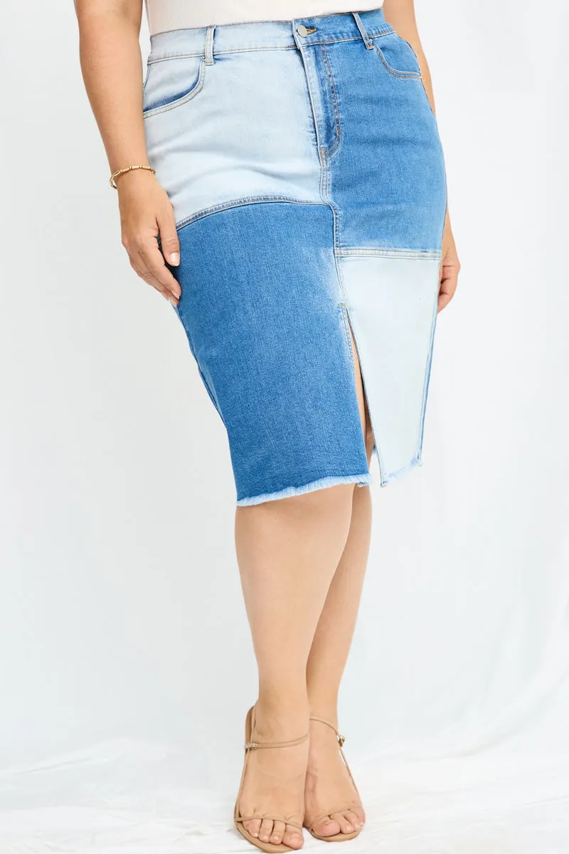 Womens Denim Blocked Midi Skirt sold by Hayden product image thumbnail 2