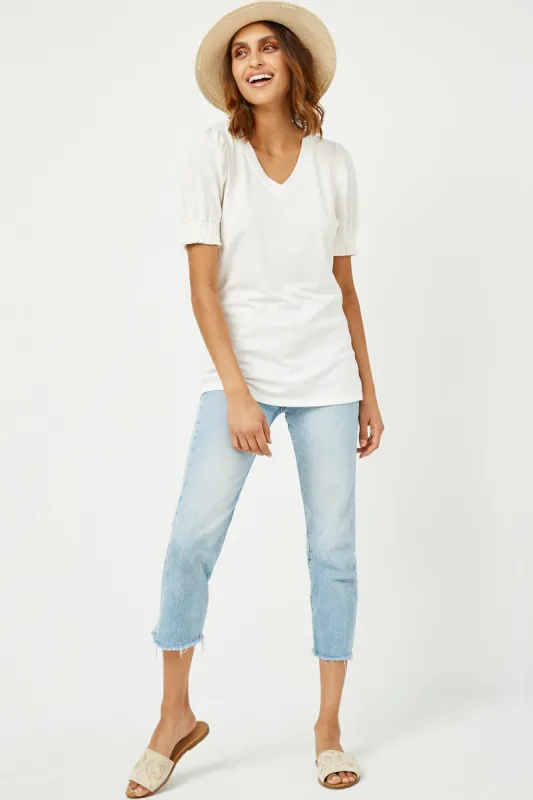 Womens Puff Smock Sleeve V Neck Top sold by Hayden
