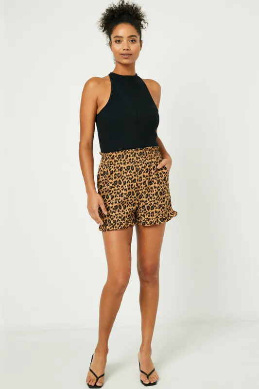 Womens Smocked High Waist Leopard Shorts sold by Hayden