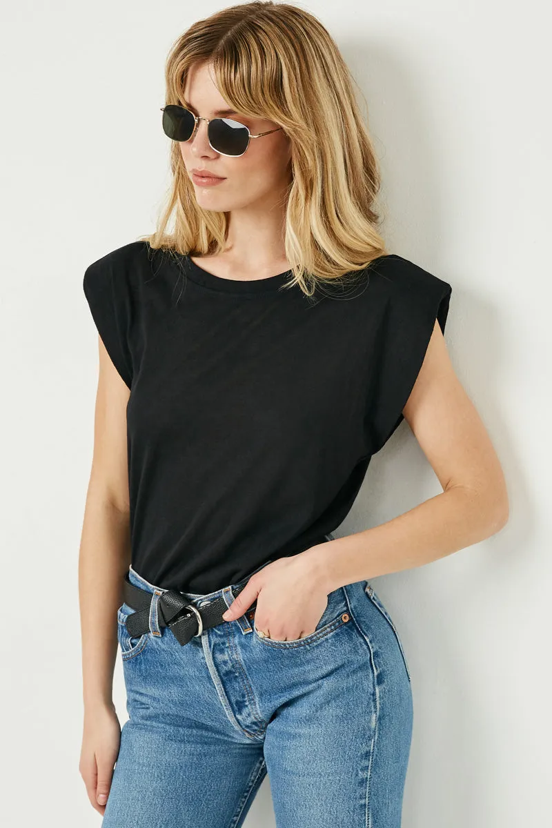 Womens Sheer Padded Shoulder Sleeveless Top sold by Hayden