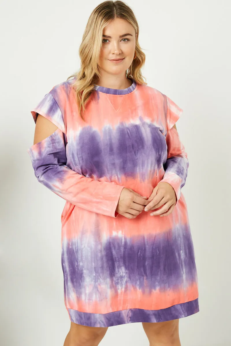 Womens Tie Dye Cold Shoulder French Terry Dress sold by Hayden product image thumbnail 5