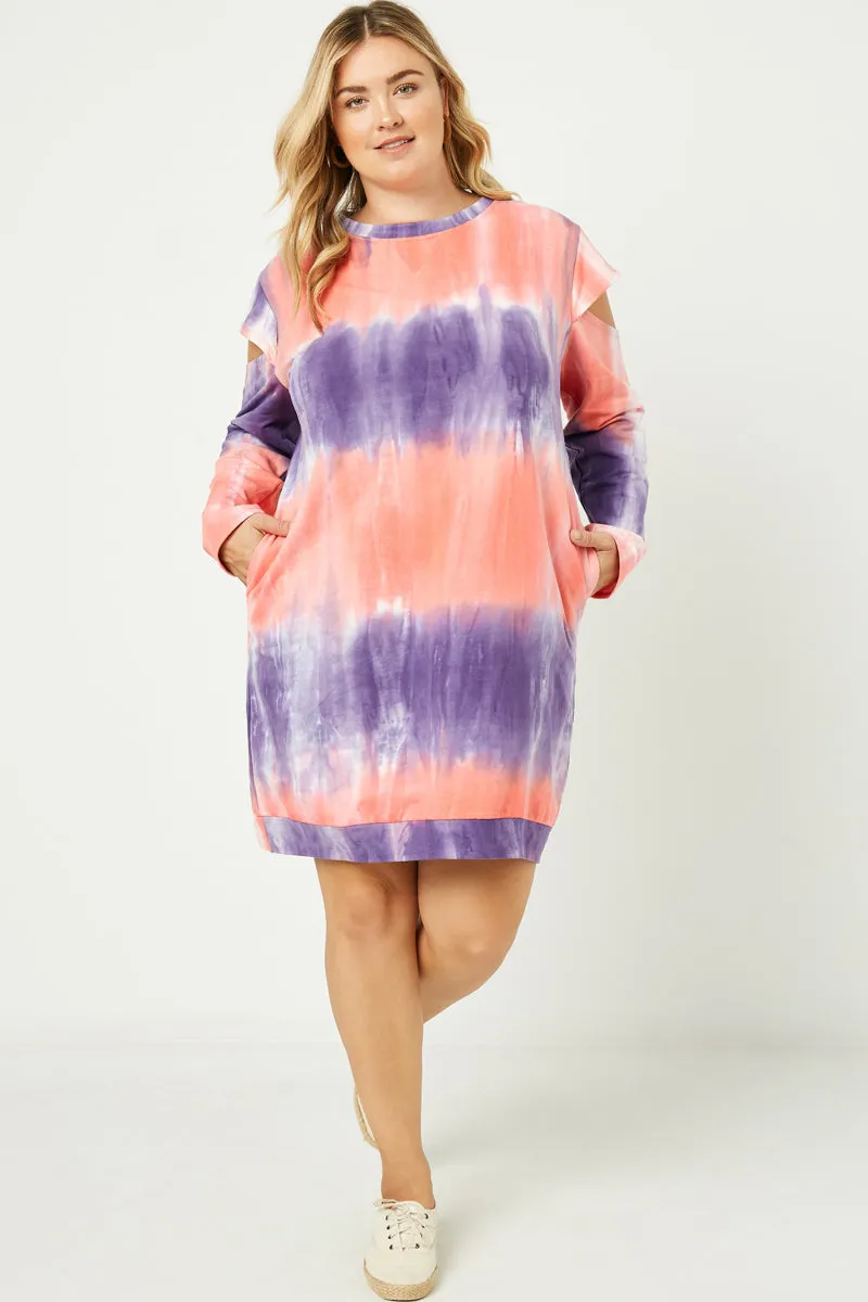 Womens Tie Dye Cold Shoulder French Terry Dress sold by Hayden product image thumbnail 2
