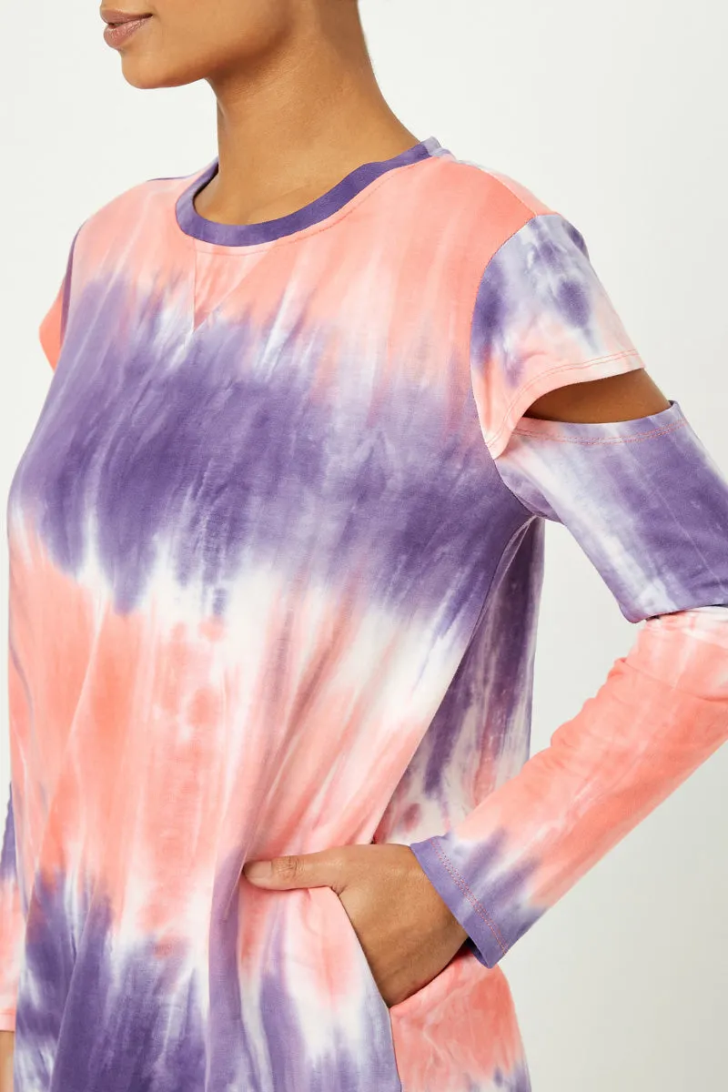 Womens Tie Dye Cold Shoulder French Terry Dress sold by Hayden product image thumbnail 3