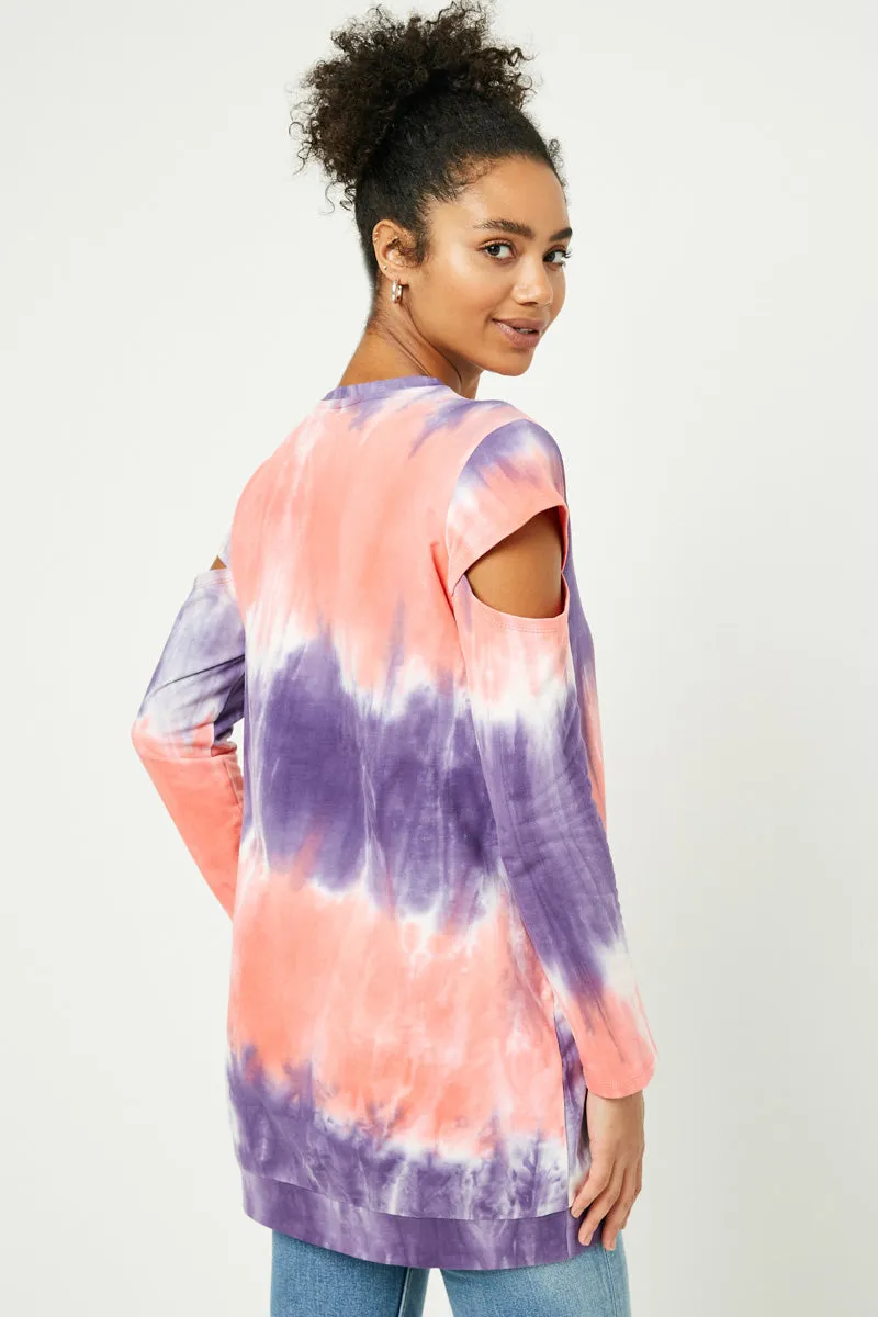 Womens Tie Dye Cold Shoulder French Terry Dress sold by Hayden product image thumbnail 4