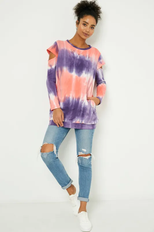 Womens Tie Dye Cold Shoulder French Terry Dress sold by Hayden