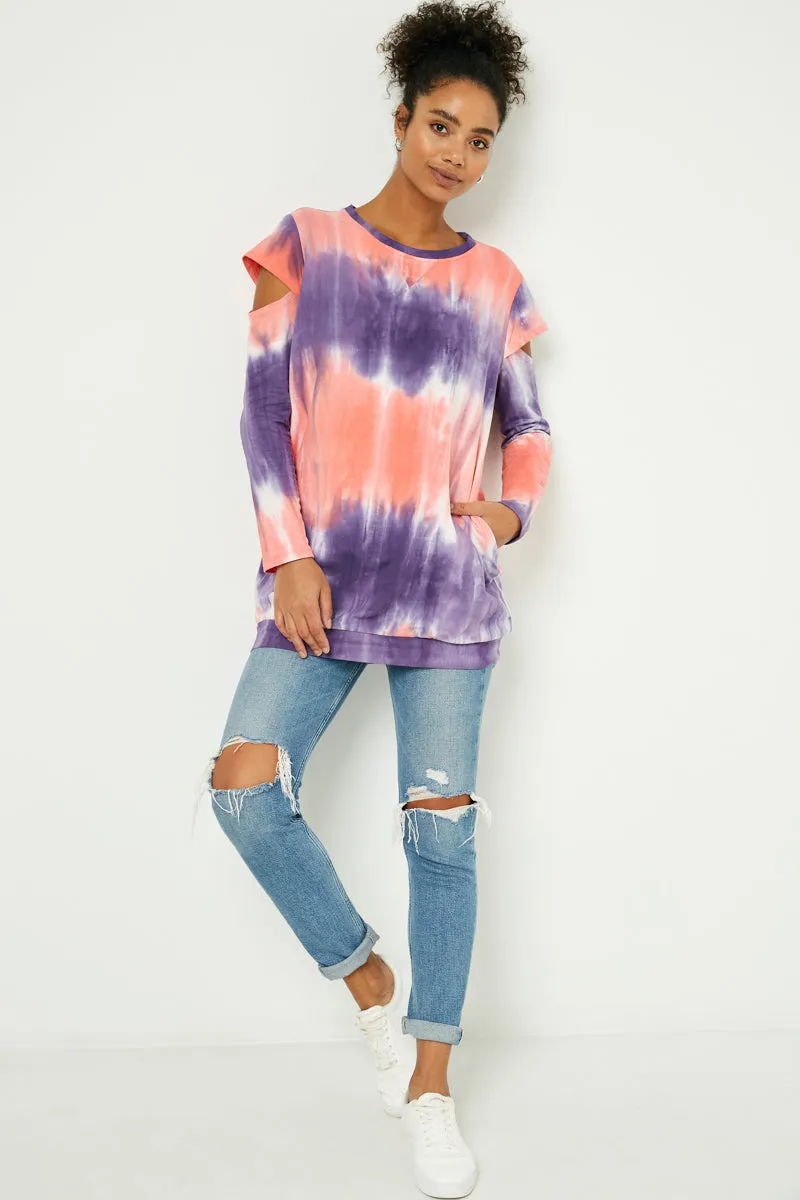 Womens Tie Dye Cold Shoulder French Terry Dress sold by Hayden