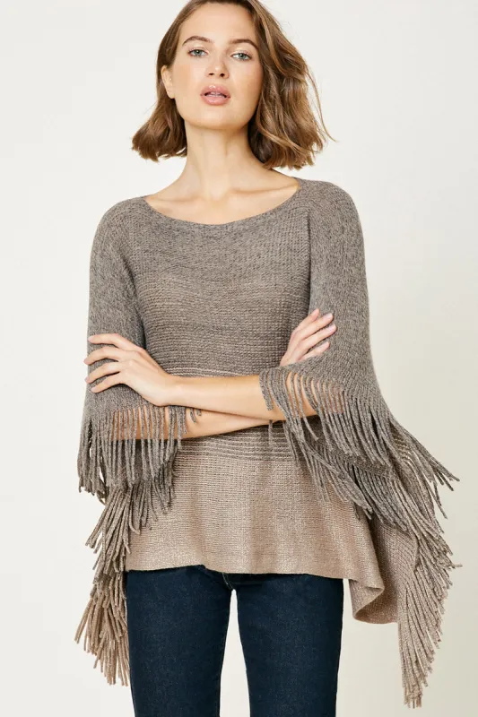 Womens Fringe Knit Poncho Sweater sold by Hayden