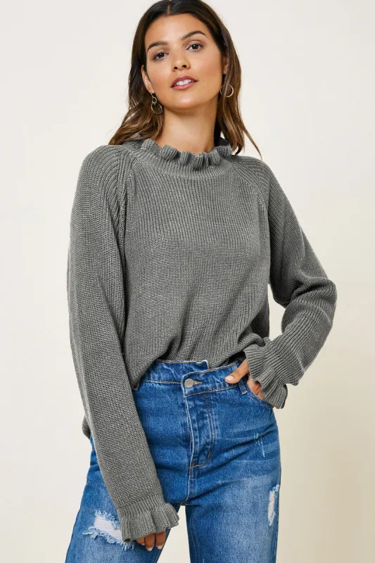 Womens High Neck Ruffle Sweater Top made by Hayden