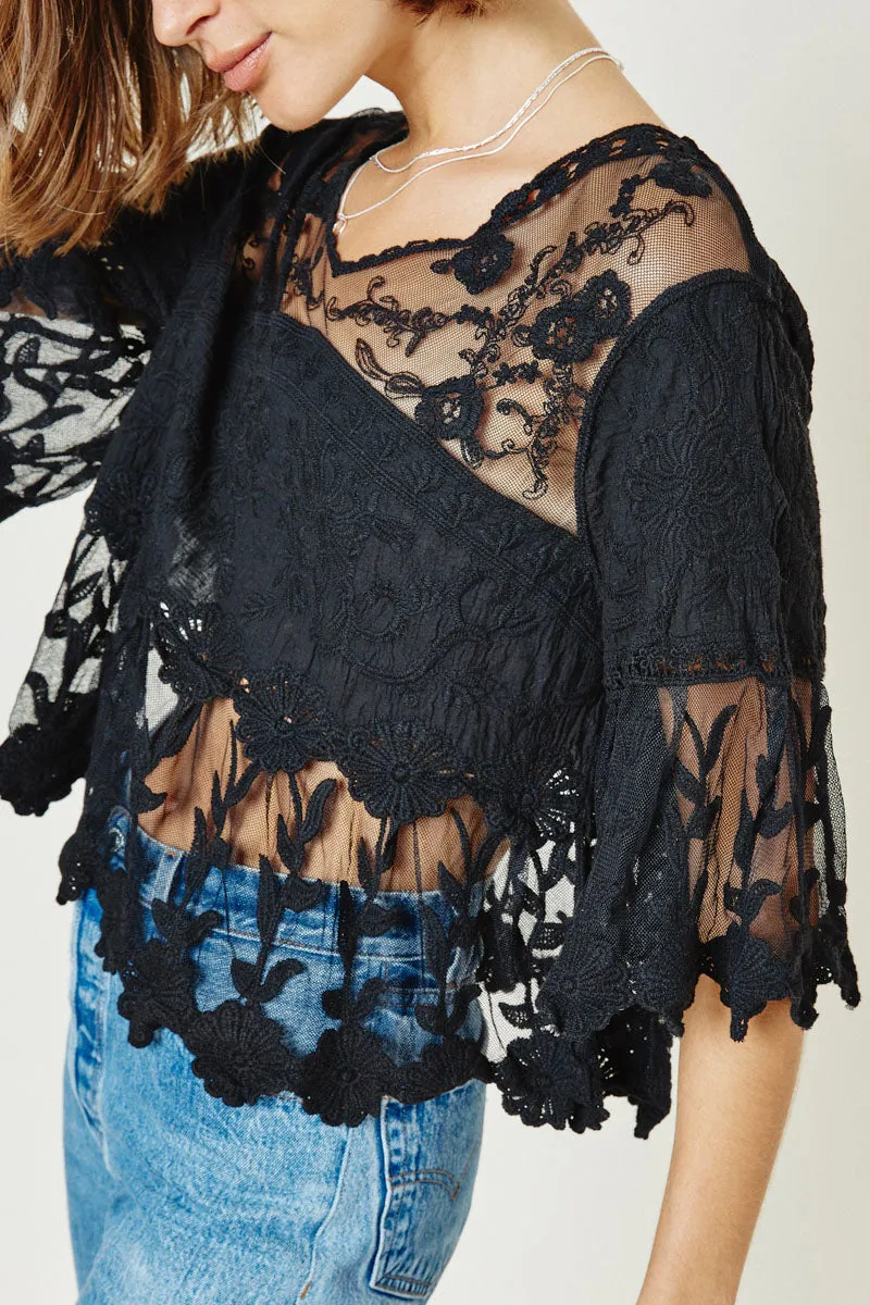 Womens Wide Sleeve Sheer Floral Lace Top sold by Hayden product image thumbnail 4