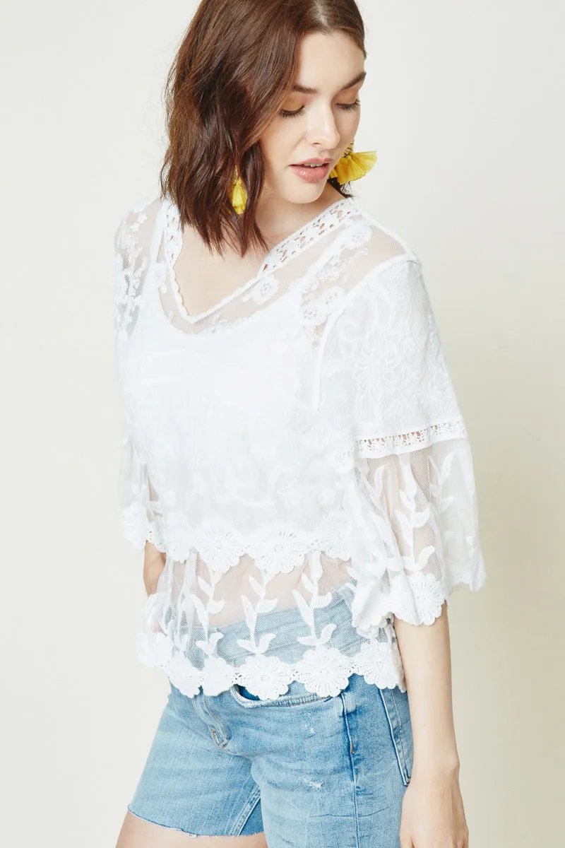 Womens Wide Sleeve Sheer Floral Lace Top sold by Hayden product image thumbnail 5