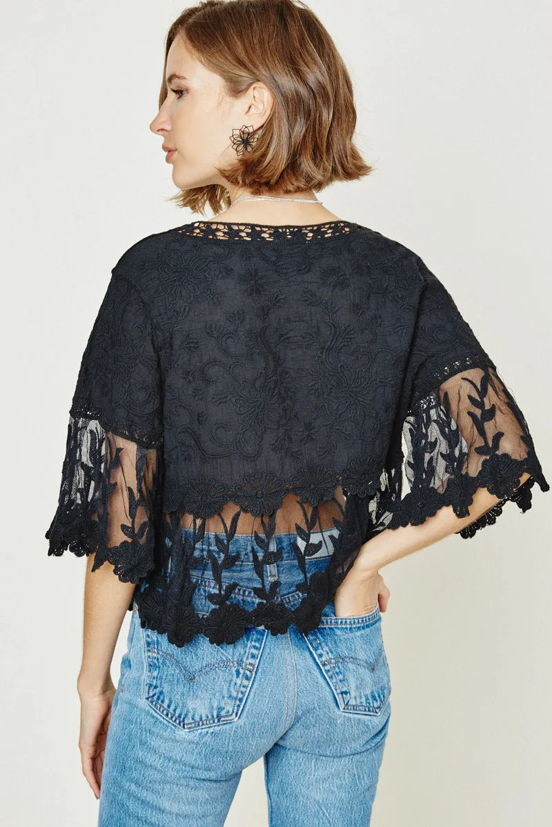 Womens Wide Sleeve Sheer Floral Lace Top sold by Hayden product image thumbnail 2