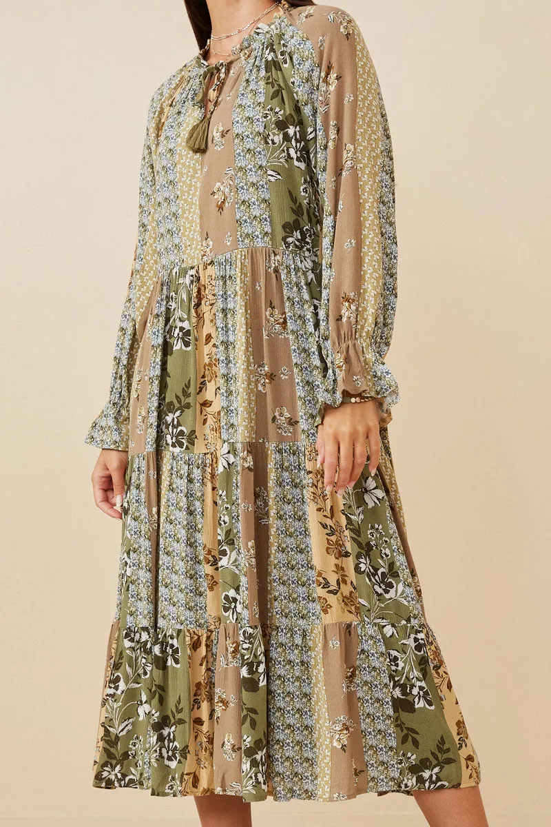 Womens Mixed Print Block Tie Detail Tiered Dress sold by Hayden product image thumbnail 3
