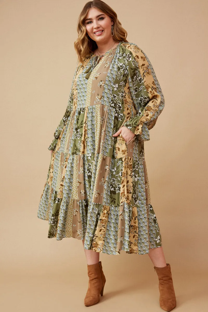 Womens Mixed Print Block Tie Detail Tiered Dress sold by Hayden product image thumbnail 2
