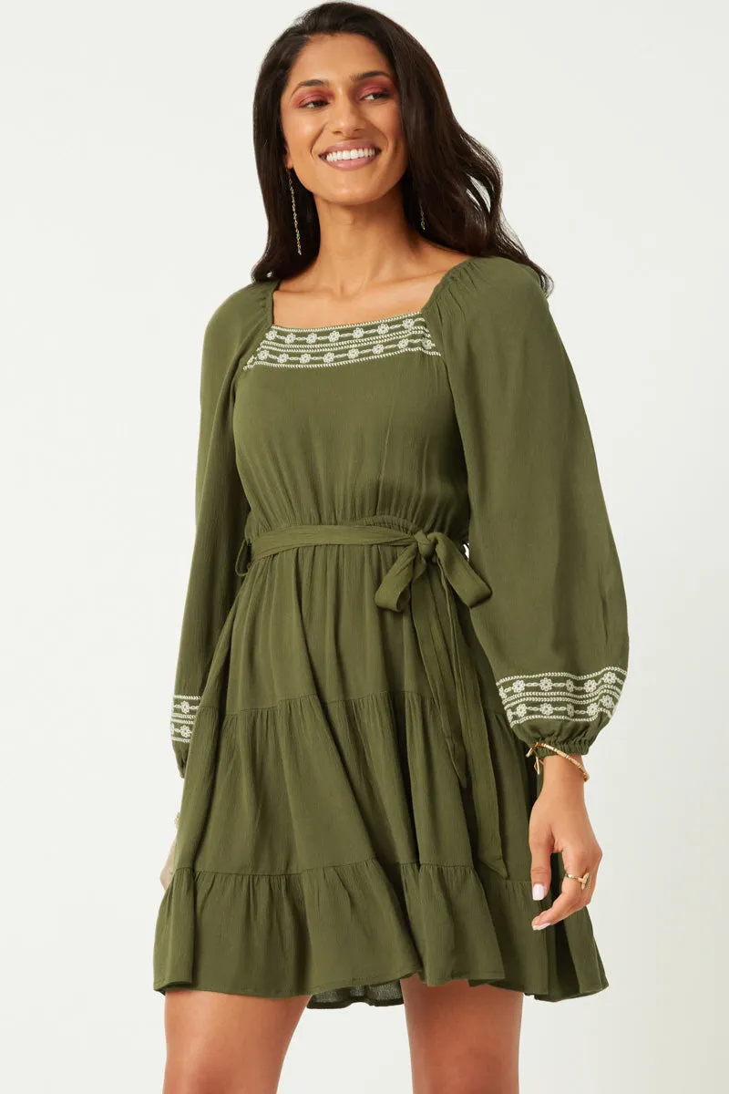 Womens Embroidered Square Neck and Cuff Long Sleeve Belted Dress sold by Hayden product image thumbnail 3