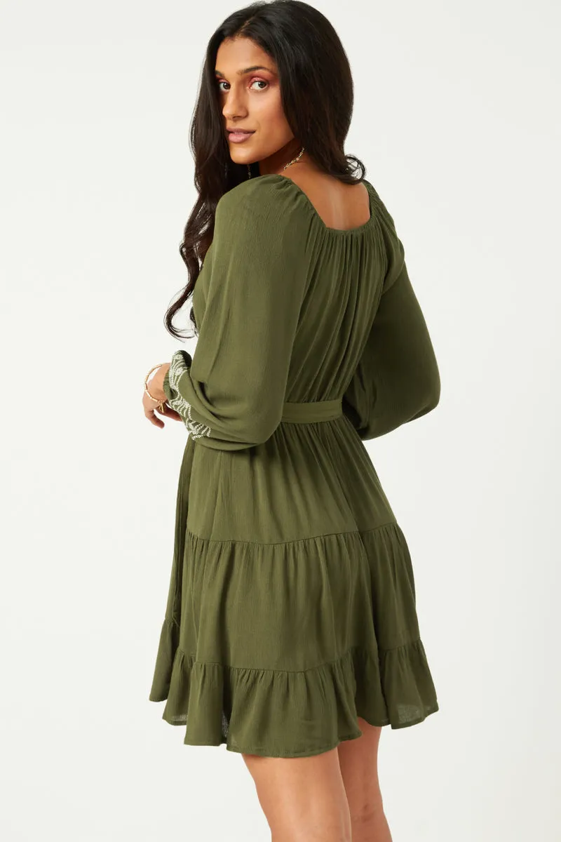 Womens Embroidered Square Neck and Cuff Long Sleeve Belted Dress sold by Hayden product image thumbnail 5