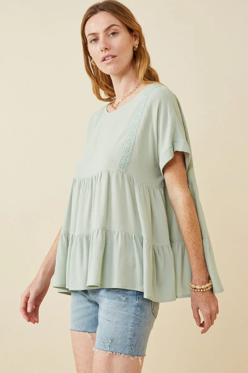 Womens Lace Trimmed Knit Tiered Peplum Top sold by Hayden product image thumbnail 4