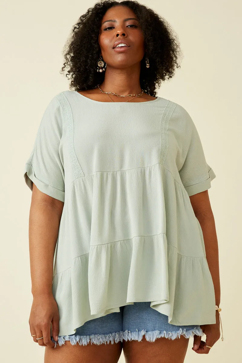 Womens Lace Trimmed Knit Tiered Peplum Top sold by Hayden product image thumbnail 2